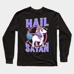 Cute & Funny Hail Satan Unicorn Satanic Metal Pun Long Sleeve T-Shirt